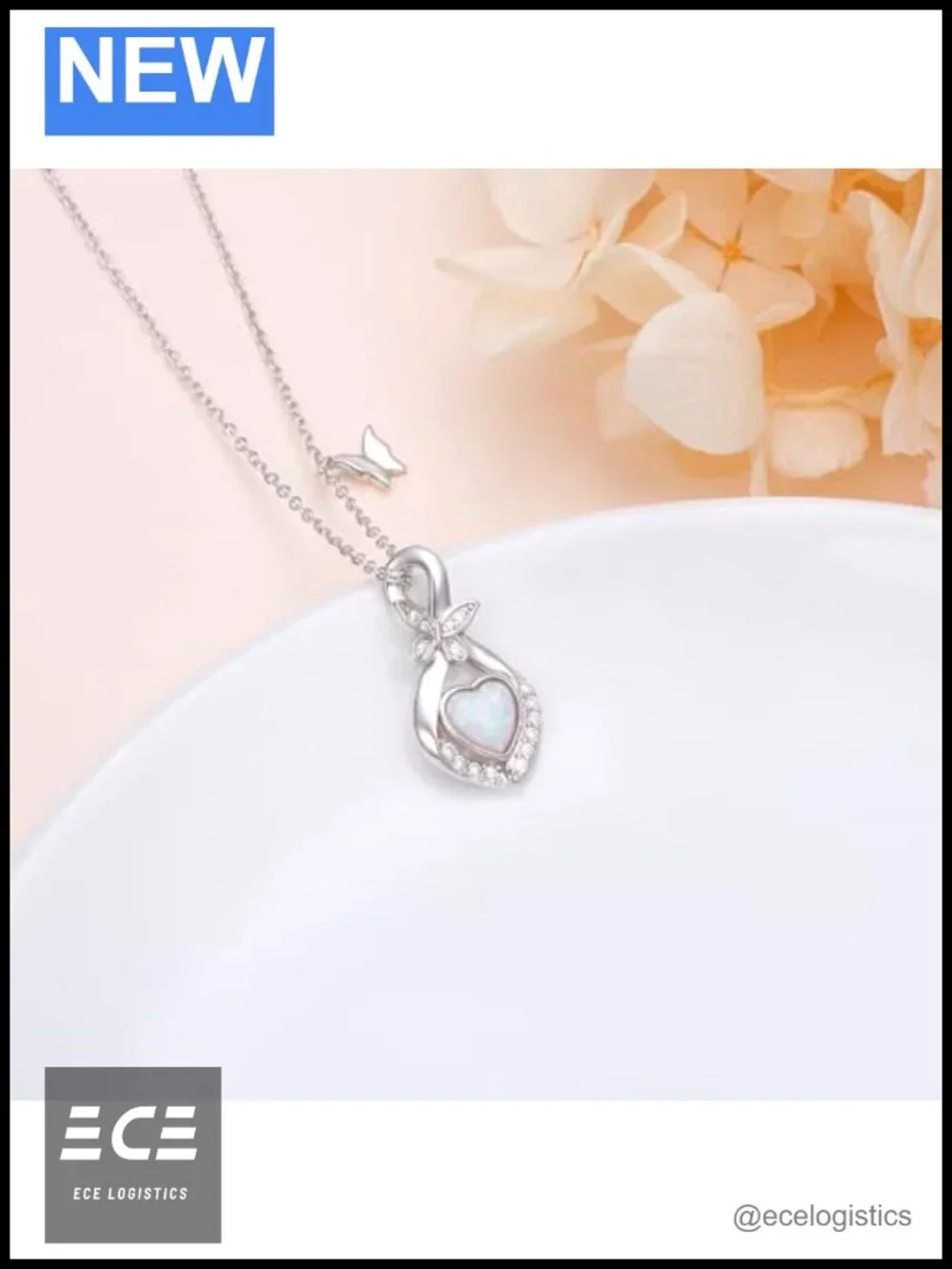 Sterling Silver Butterfly Heart Opal Infinity Necklace Women 18+2 Chain